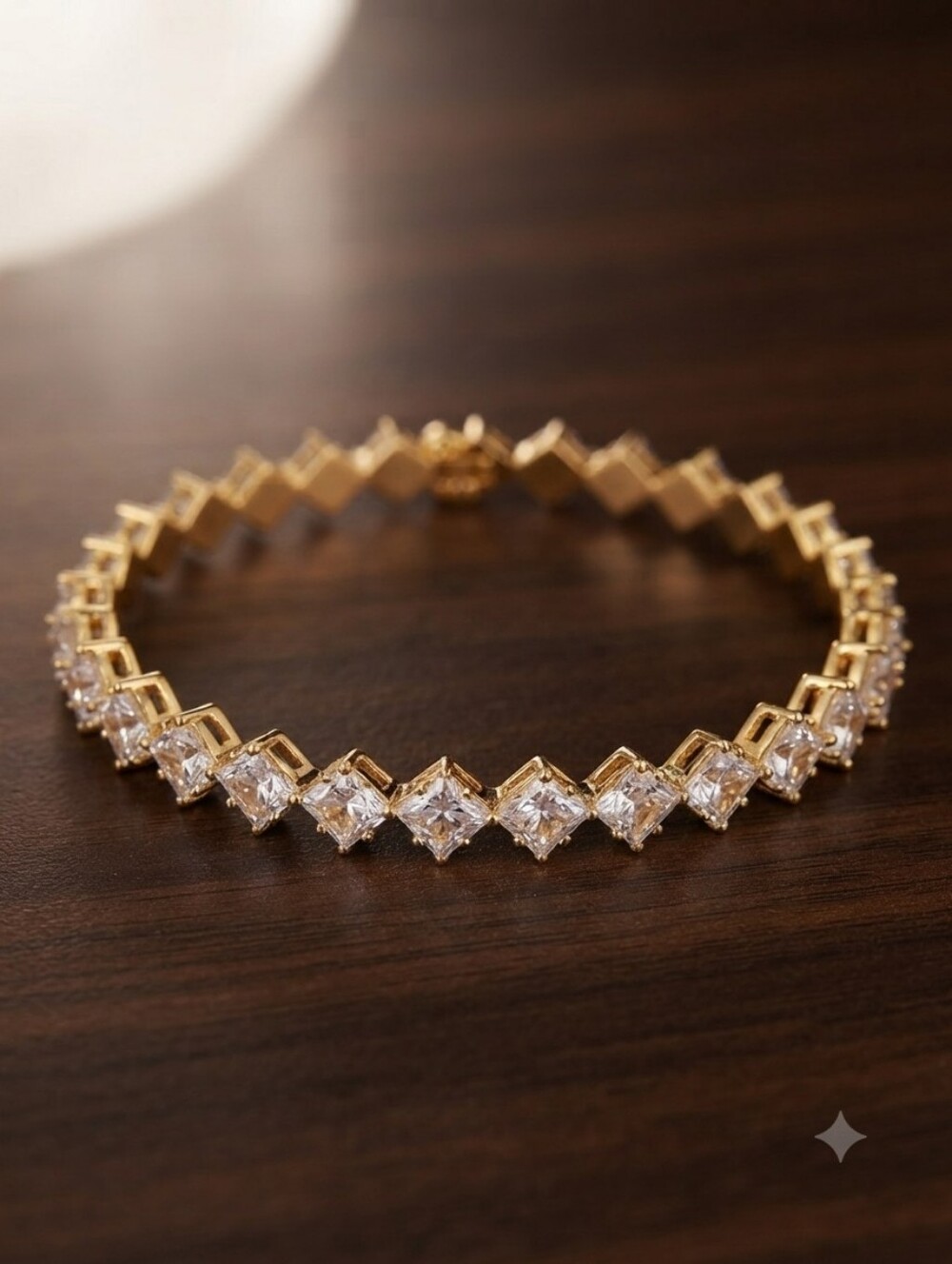 Gold Plated Designer Luxury Tennis Bracelet with Clear Square CZ Stones